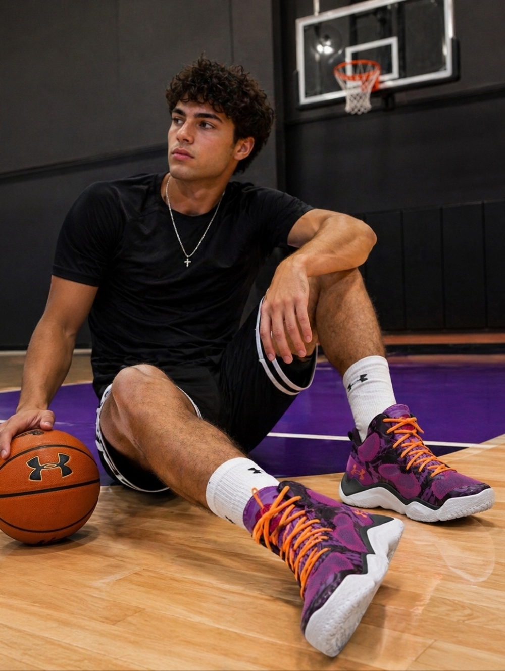 NWOT Curry Under Armour Purple Basketball Shoes with Orange Laces